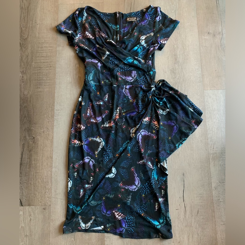 Size Medium Butterflies are Free Wiggle Dress by Lady Vintage of London.